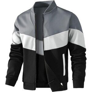 Men's 03 Gray/Light Gray/Black Lightweight Block Varsity Bomber Jacket Coat